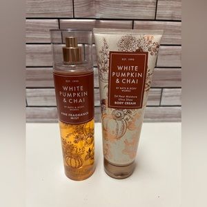 2 Bath & Body Works White Pumpkin & Chai Cream Lotion Fine Fragrance Mist Spray